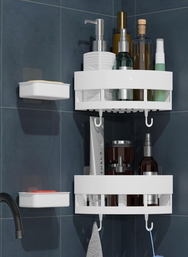 XBEY Bathroom Shelf for Wall, Self-Adhesive Bathroom Organiser with Towel Holder Self Adhesive Triangle Shape Corner Shelf with Magic Sticker Bathroom Hardware (2 Triangle Corner + 2 Soap Dish) - Image 2